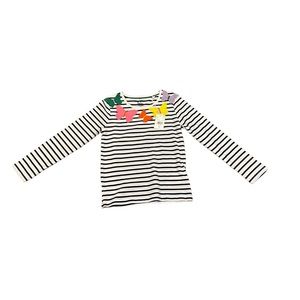 Boden Girls Navy Blue/White Striped L/S Shirt w/ Butterfly Applique, Sz8/9 - NWT